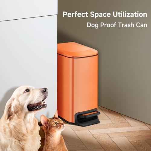 TIPGO Small Bathroom Trash Can with Lid Soft Close, 6 Liter / 1.6 Gallon Stainless Steel Garbage Can with Removable Inner Bucket, Step Pedal, Slim Trash Cans for Bedroom, Office, Kitchen (Orange) - Image 5