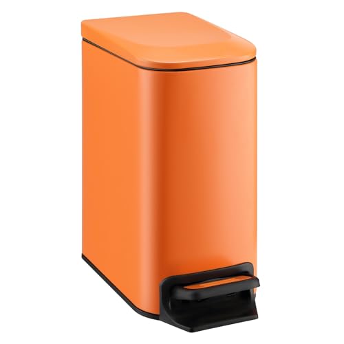 TIPGO Small Bathroom Trash Can with Lid Soft Close, 6 Liter / 1.6 Gallon Stainless Steel Garbage Can with Removable Inner Bucket, Step Pedal, Slim Trash Cans for Bedroom, Office, Kitchen (Orange) - Image 1