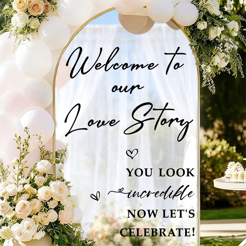 Haiddle Wedding Welcome Signs Welcome to Our Wedding Sign Decals Selfie Mirror Decals for Weddings Party Entry Welcome Mirror Sticker for Weddings Decor Vinyl Letter Decal for Bridal Shower Marriage Reception - Image 1