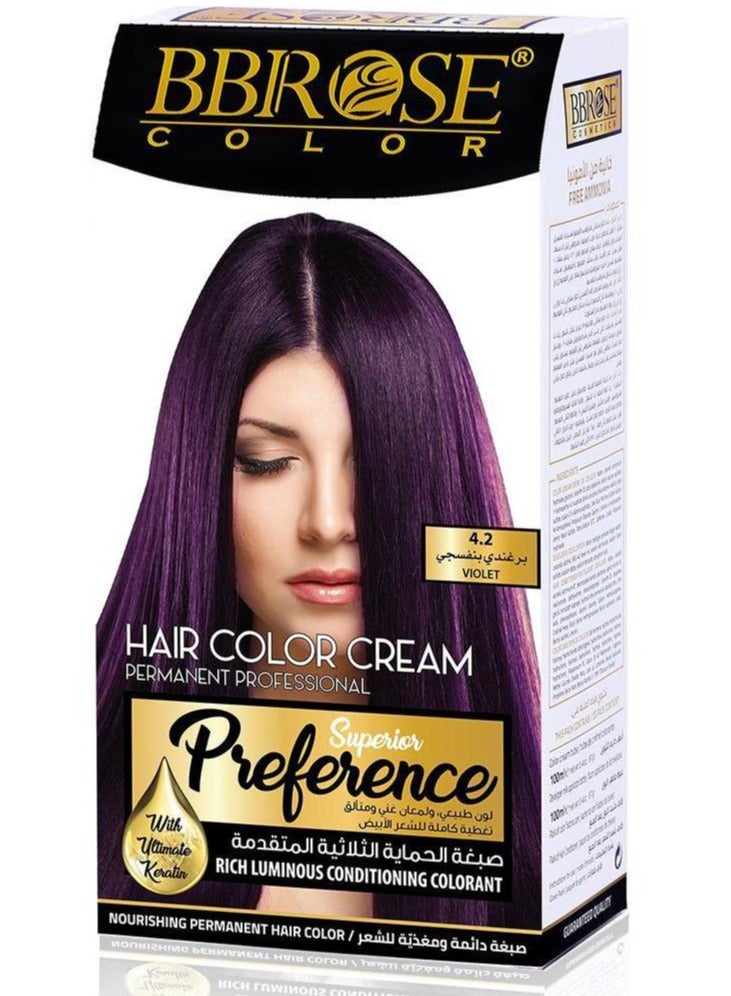 BBROSE Professional Hair Color Cream for Flawless Results Violet 4.2 100ml - Image 1