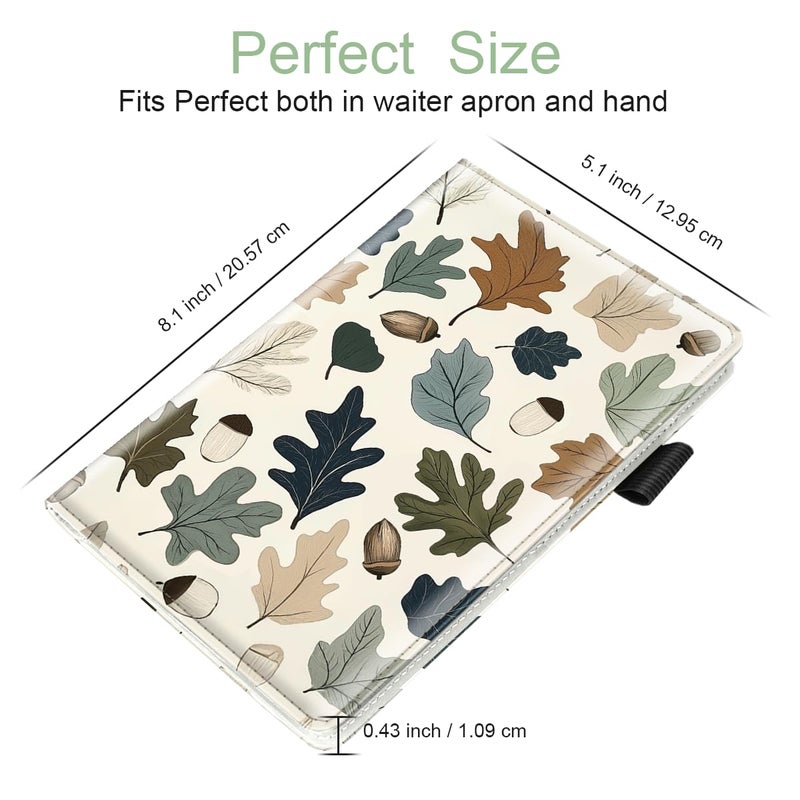 WAVEYU Cute Server Books for Waitress Waiter, Leather Guest Book Note Pad with Zipper, Money Organizer Wallet, Cash Check Bill Receipt Holder Presenter, 8x5 inch, Natural Pattern - Image 4