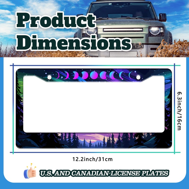 TINALUIN Moon Phases Aurora Forest License Plate Frame Night Sky Stainless Steel License Plate Holder for Front or Rear Car Tags Funny for Car Decoration Accessories with Screws 6.3 X 12.2 in for Women Men - Image 3