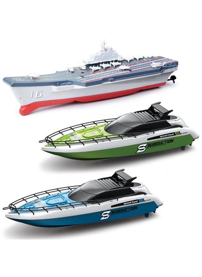 Generic - 2.4g Wireless Remote Control Speedboat Model Children's Toy Simulation Electric Aircraft Carrier Waterproof Remote Control Racing Boat-Color:motorboat Green - Image 1