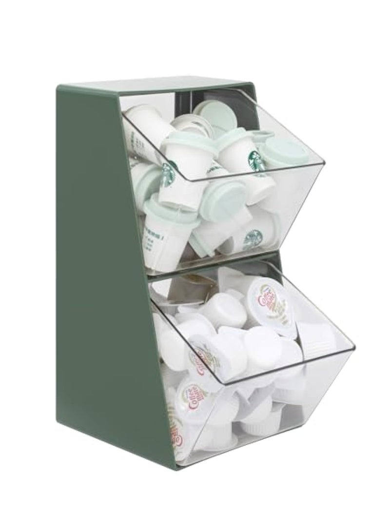 Arabest Coffee Pod Storage with 2 Large Capacity Basket K Cup Holder Countertop Organizer for Creamer Keuring Espresso Capsule Plastic Tea Bag Organizer Green/Clear  - Image 1