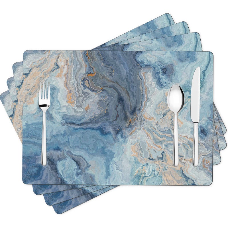 Aimego Marble Faux Leather Placemats Set of 4, Non-Slip Wipe Clean Waterproof Heat-Resistant Washable Place Mats for Kitchen Dining Table, Indoor Outdoor Table Mats Set, 17" x 12" - Image 1