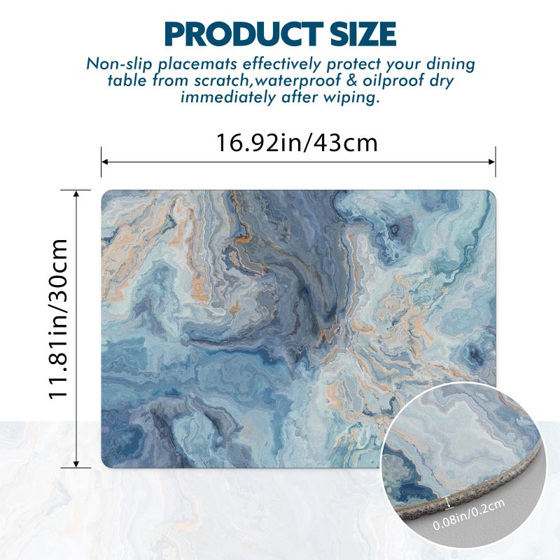 Aimego Marble Faux Leather Placemats Set of 4, Non-Slip Wipe Clean Waterproof Heat-Resistant Washable Place Mats for Kitchen Dining Table, Indoor Outdoor Table Mats Set, 17" x 12" - Image 5