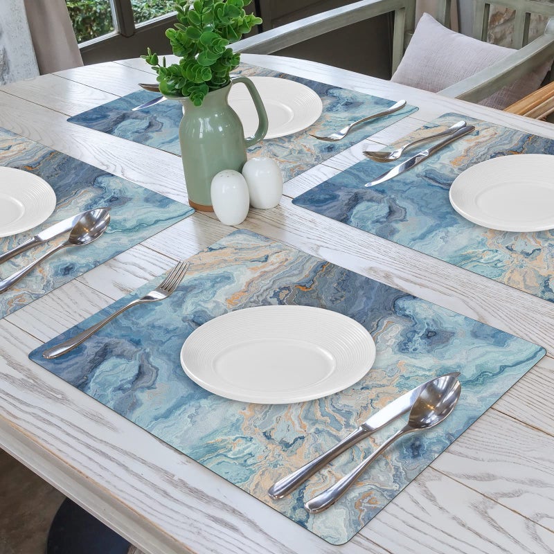 Aimego Marble Faux Leather Placemats Set of 4, Non-Slip Wipe Clean Waterproof Heat-Resistant Washable Place Mats for Kitchen Dining Table, Indoor Outdoor Table Mats Set, 17" x 12" - Image 2