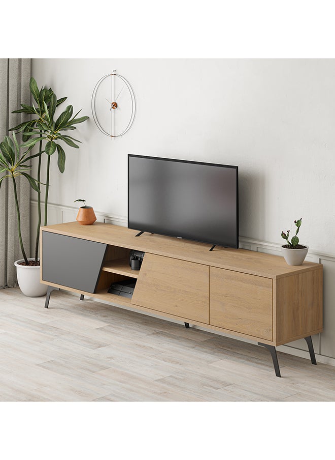 Mourah Home - Fiona Tv Stand Up To 70 Inches With Storage - Oak/ Dark Grey - 2 Years Warranty - Image 1