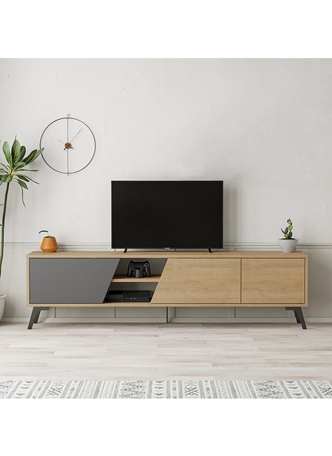 Fiona Tv Stand Up To 70 Inches With Storage - Oak/ Dark Grey - 2 Years Warranty