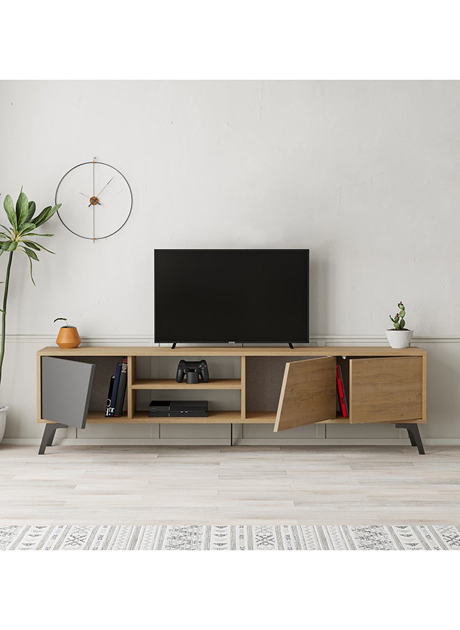Mourah Home - Fiona Tv Stand Up To 70 Inches With Storage - Oak/ Dark Grey - 2 Years Warranty - Image 1