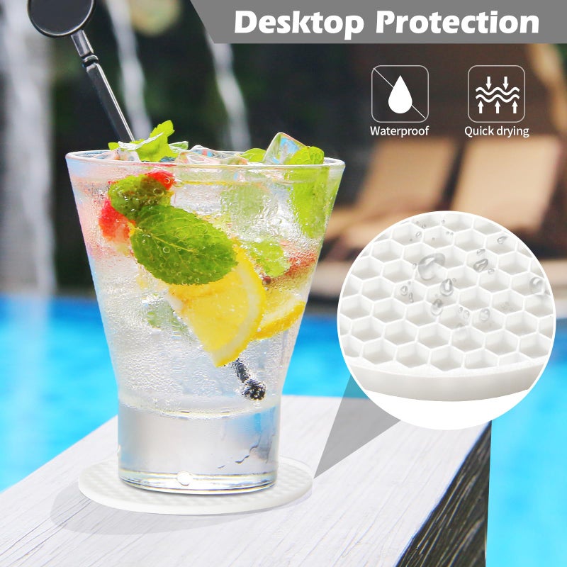 TWTLi Coasters Set of 6 with Holder Coasters for Drinks Coffee Table Decor Coaster Suitable for Kinds Cups Anti-Slip Non-Stick Silicone Cup Coaster and Living Room Decor (6 Pcs  White)  - Image 3