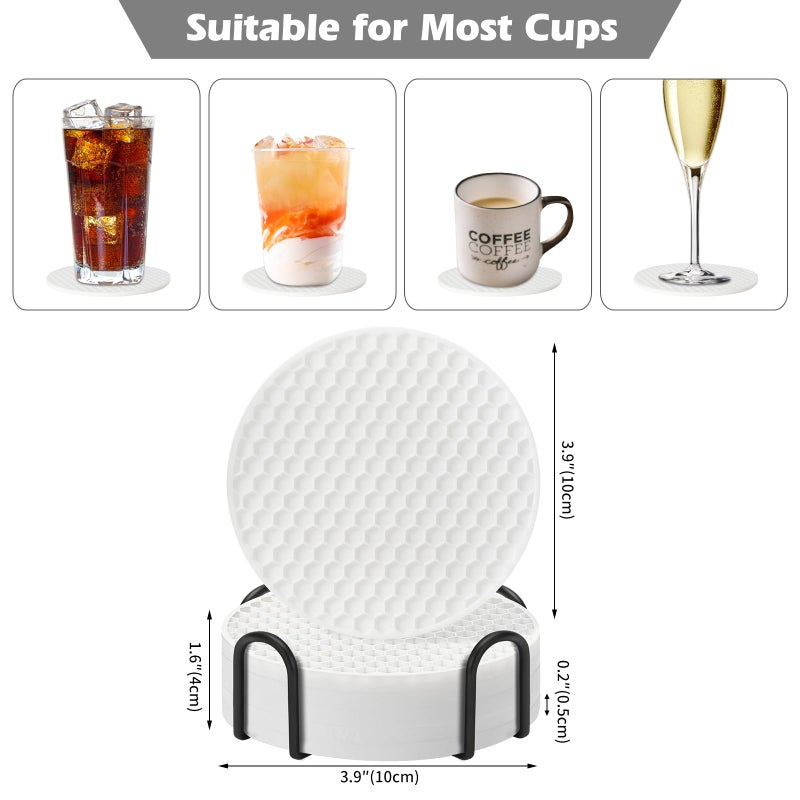 TWTLi Coasters Set of 6 with Holder Coasters for Drinks Coffee Table Decor Coaster Suitable for Kinds Cups Anti-Slip Non-Stick Silicone Cup Coaster and Living Room Decor (6 Pcs  White)  - Image 5
