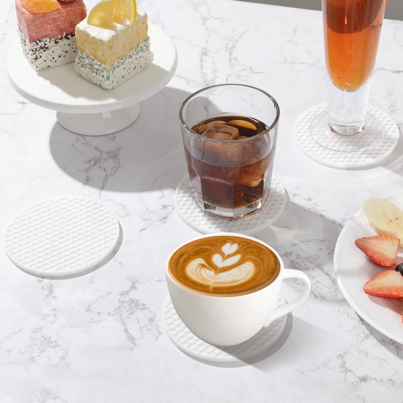 TWTLi Coasters Set of 6 with Holder Coasters for Drinks Coffee Table Decor Coaster Suitable for Kinds Cups Anti-Slip Non-Stick Silicone Cup Coaster and Living Room Decor (6 Pcs  White)  - Image 4