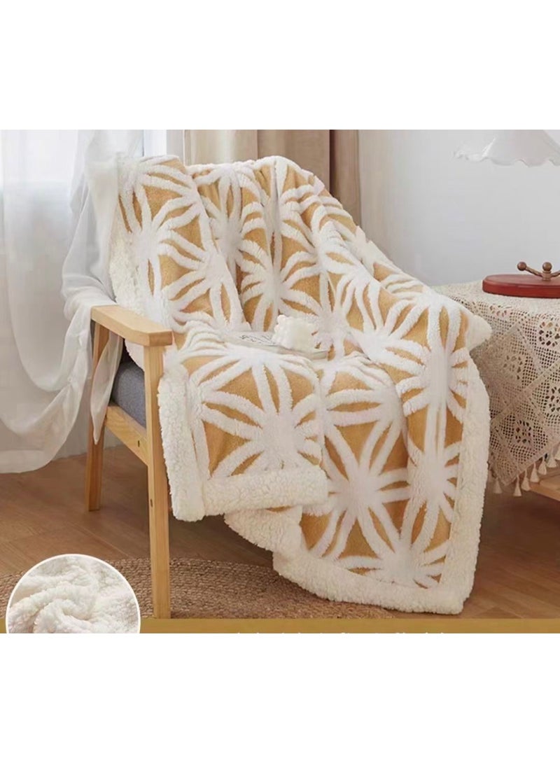 Comfy Embossed Geometric Design New Collection Warm 200 x 230Cm Yellow Blanket