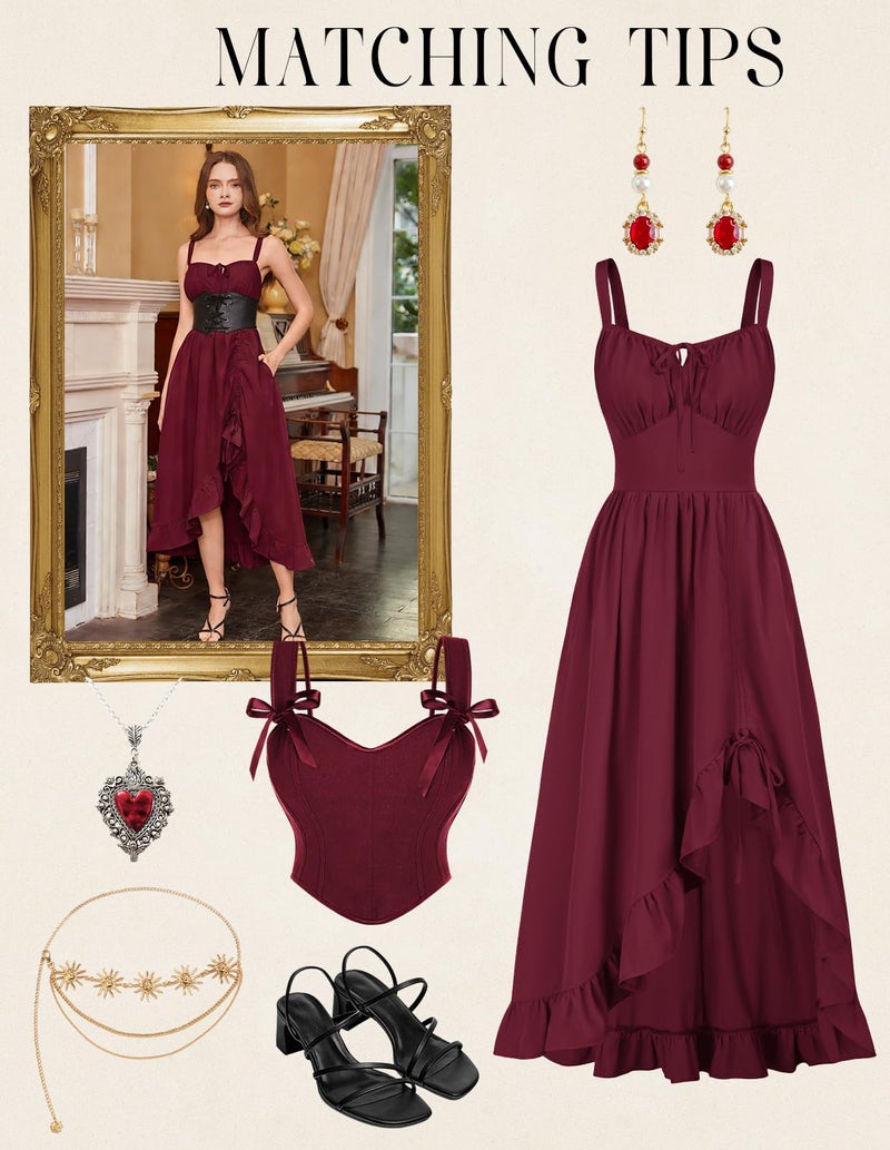 Scarlet Darkness Renaissance Corset Dress for Women Medieval Sleeveless Long Red Dress Pirate Costume - Image 4