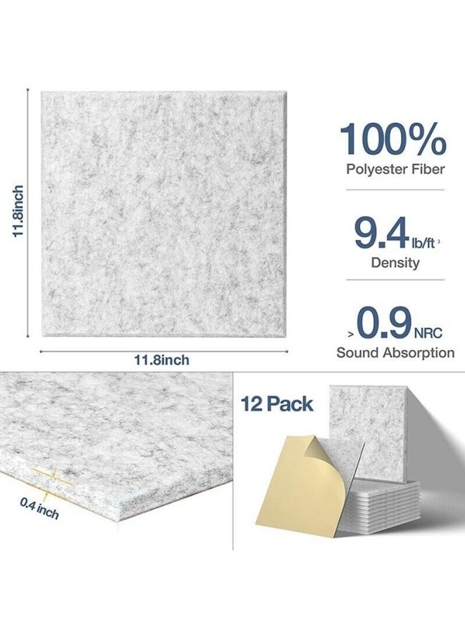 GGEROU - 12Pack Acoustic Panels Sound Proof Padding Bevled Edge Polyester Fiber Panels High Density Acoustic Treatment Wall Decoration for Home Office Studio 12X12X0.35inch Grey - Image 1