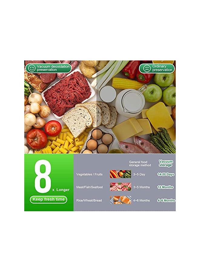 TLAXCA آلة ختم الفراغ، آلة حفظ الطعام الأوتوماتيكية، آلة ختم الطعام المحمولة الصغيرة المدمجة للغذاء الجاف والرطب والمجمد، أكياس الوجبات الخفيفة البلاستيكية، ضوضاء منخفضة، ضوء مؤشر LED، 6 أكياس فراغ - Image 2