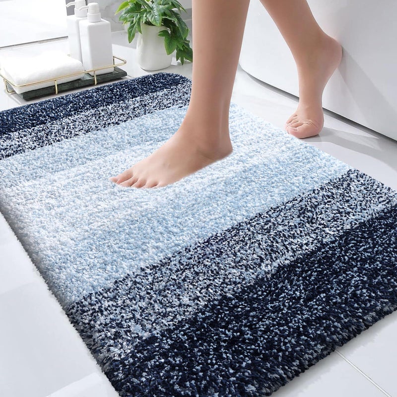 OLANLY Bathroom Rugs Mat 30x20 Extra Soft Absorbent Microfiber Bath Rugs Rubber Backing Quick Dry Machine Washable Bath Mats for Bathroom Floor Tub Shower and Home Decor Accessories Navy Blue