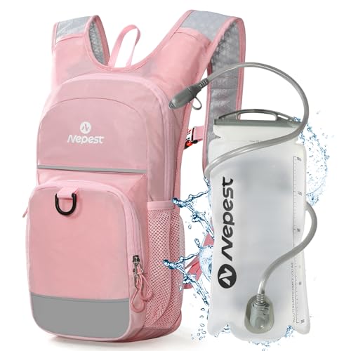Nepest Kids Hydration Backpack Mini Water Backpack with 15L Water Bladder for Hiking Cycling Running Pink - Image 1