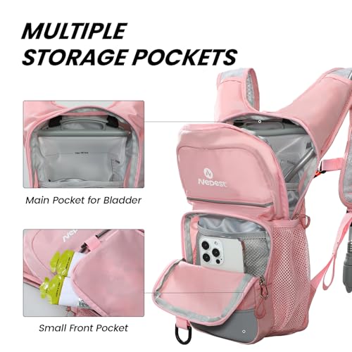Nepest Kids Hydration Backpack Mini Water Backpack with 15L Water Bladder for Hiking Cycling Running Pink - Image 3