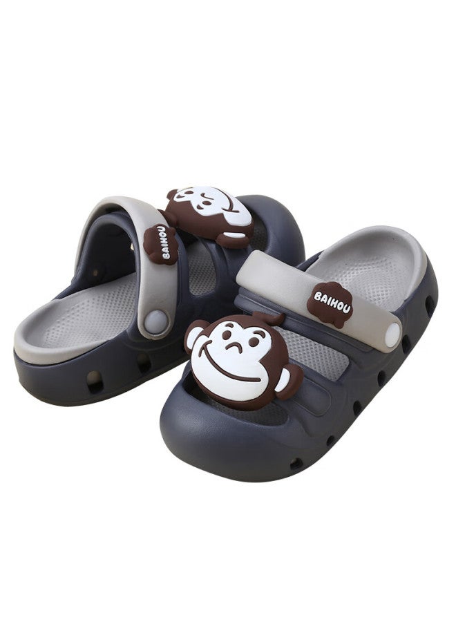 Baihou White Monkey Children's Perforated Cartoon Indoor Outdoor Beach Sandals, Boys And Girls Toddler Closed-toe Slippers, D04 Gray 26-27 - Image 5