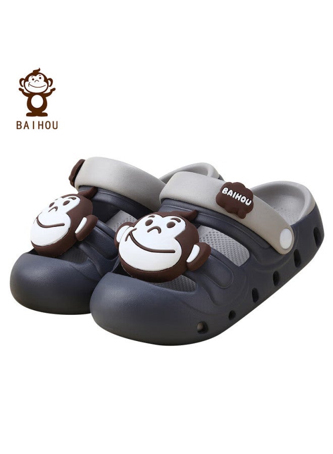 Baihou White Monkey Children's Perforated Cartoon Indoor Outdoor Beach Sandals, Boys And Girls Toddler Closed-toe Slippers, D04 Gray 26-27 - Image 1