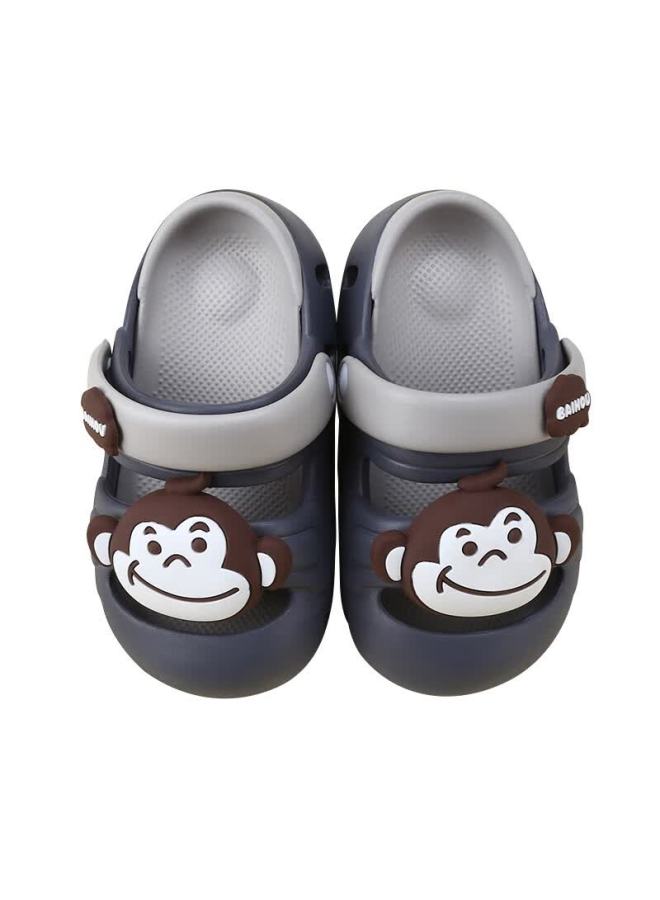 Baihou White Monkey Children's Perforated Cartoon Indoor Outdoor Beach Sandals, Boys And Girls Toddler Closed-toe Slippers, D04 Gray 26-27 - Image 4