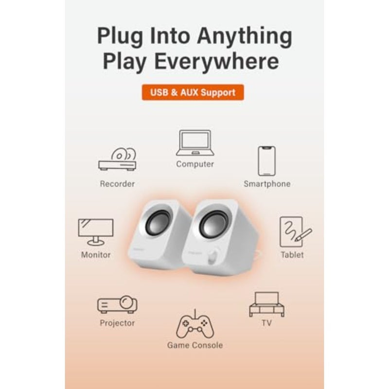 Speaker - 14W Stereo PC Speakers, USB Powered, Compact Size with 30° Tilt Design, Volume Dial Control, for Desktop, Laptop, Monitor, Gaming Consoles - Image 4
