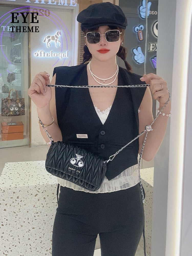 Lady And Girl'S High-Class Casual Chain Bag Flip Cover Embroidered Metallic Crossbody Bag Solid Color 2686# - Image 2