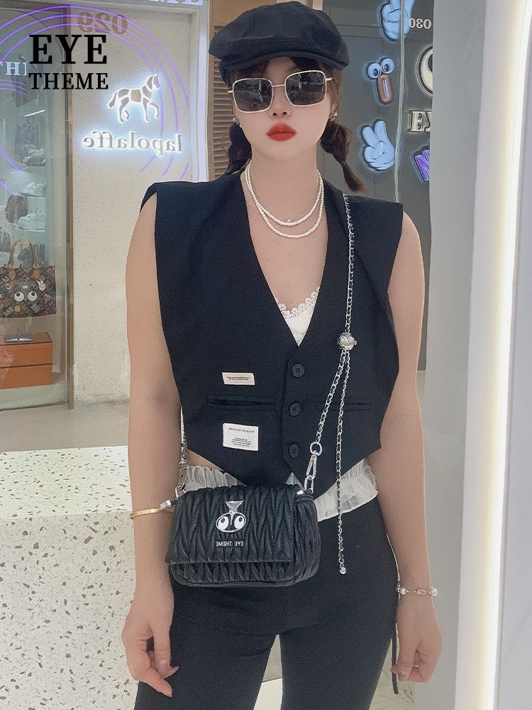 Lady And Girl'S High-Class Casual Chain Bag Flip Cover Embroidered Metallic Crossbody Bag Solid Color 2686# - Image 4