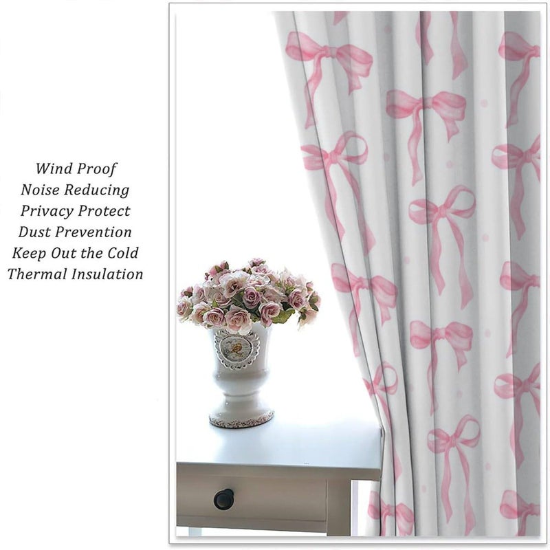 JanJCurt Pink Bow Curtains, Watercolor Cute Girls Pink Bow Modern Aesthetic Print Window Treatments for Kids Girl Bedroom Bathroom, 42x45in (No Blackout) - Image 4