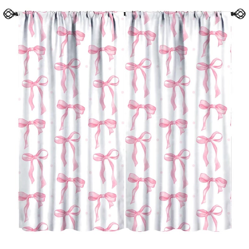 JanJCurt Pink Bow Curtains, Watercolor Cute Girls Pink Bow Modern Aesthetic Print Window Treatments for Kids Girl Bedroom Bathroom, 42x45in (No Blackout) - Image 1