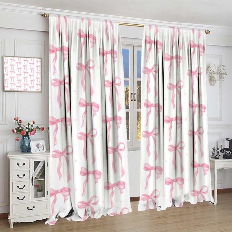JanJCurt Pink Bow Curtains, Watercolor Cute Girls Pink Bow Modern Aesthetic Print Window Treatments for Kids Girl Bedroom Bathroom, 42x45in (No Blackout) - Image 5