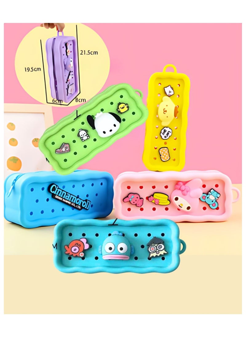 kuromi - Sanrio Pom Pom Purin student big capacity pencil bag silicone pen bag school supplies gift - Image 1