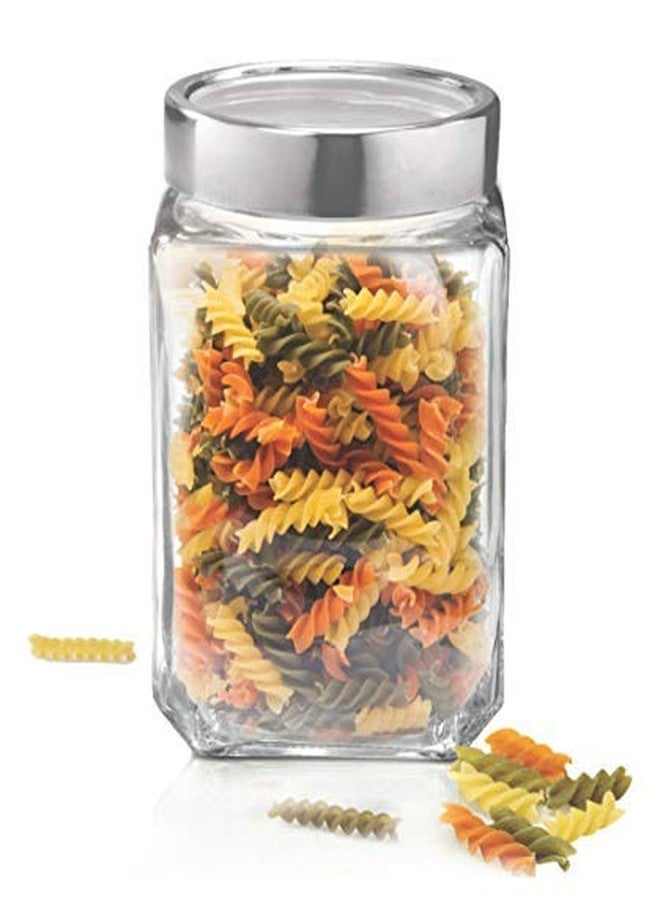 Treo by Milton Cube Storage Containers, 1 Piece, Glass Jar with Air Tight Steel Lid, 1200 ml, Transparent Jars for Snacks, Pulses, Masala, Pickles, Cereals, Cookies, Dry Food - Image 1