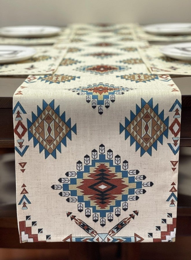 EZ.enjoy Cotton Linen Table Runner Aztec Southwest Geometric 70 X 13 Inch Table Setting Decor for Garden Farmhouse Party Holiday Dinner Home Decoration Everyday - Image 1