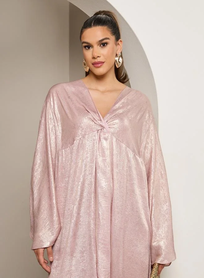 Styli Textured Shiny V-Neck Batwing Sleeve Kaftan
