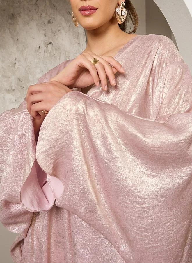 Styli Textured Shiny V-Neck Batwing Sleeve Kaftan