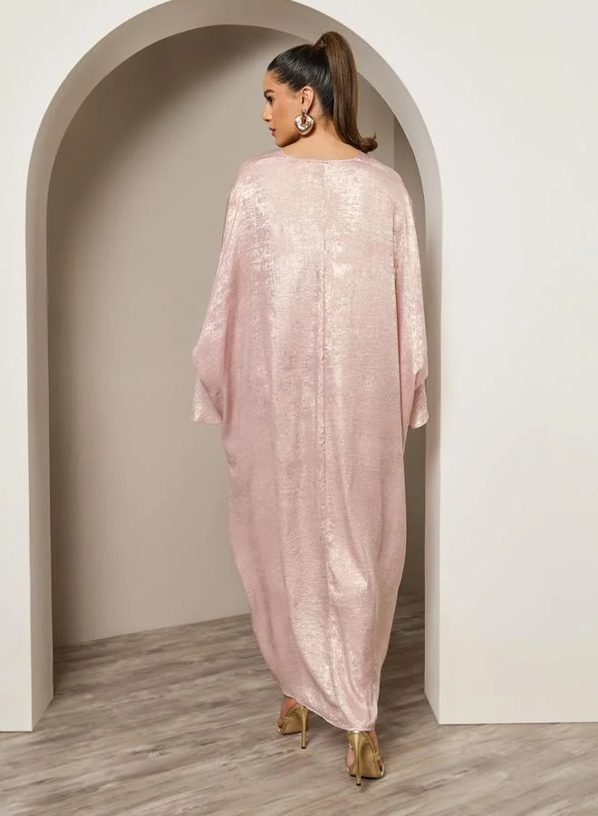 Styli Textured Shiny V-Neck Batwing Sleeve Kaftan
