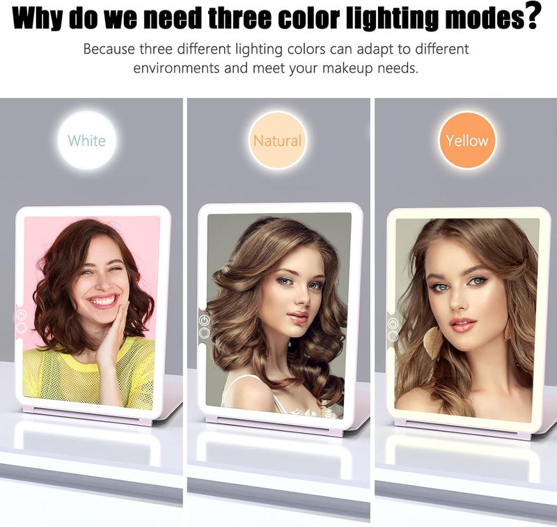WEILY Makeup Mirror with Lights, 2000 mAh USB Rechargeable Lighted Makeup Mirror, Touch Screen 3 Colors Adjustable 72 LED Lights Compact Travel Mirror, Gift for Girls Women (Pink) - Image 2