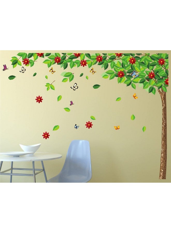 Heaven Decors Vinyl Decorative Extra Large Tree With Flower And Butterfly Design Self-Adhesive Sticker (Multicolour, 151 Cm X 151 Cm) - Image 1