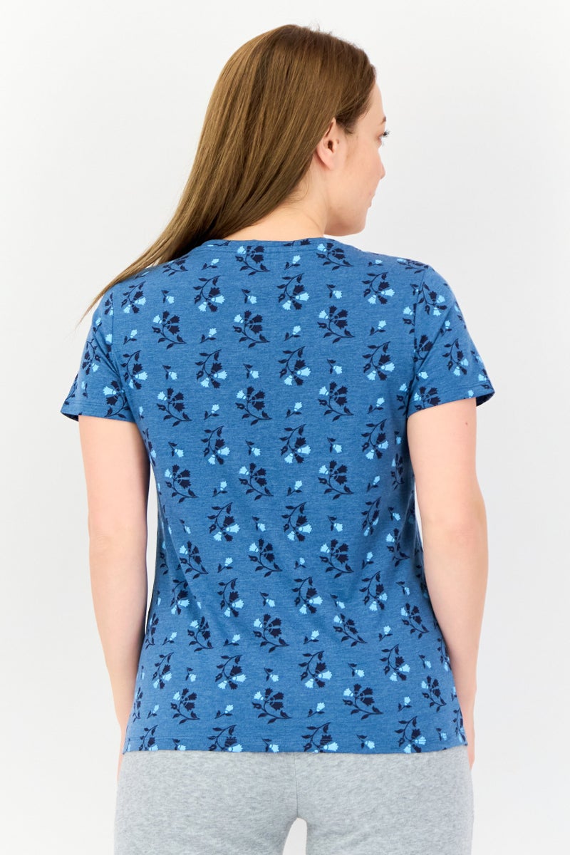 zivame Women 2 Pcs Crew Neck Graphic Print Short Sleeve Sleepwear Set, Multicolor - Image 3