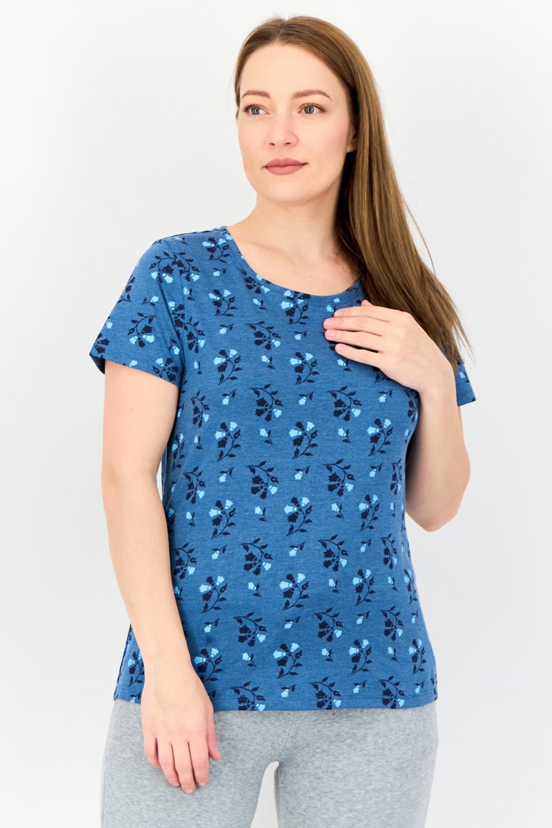 zivame Women 2 Pcs Crew Neck Graphic Print Short Sleeve Sleepwear Set, Multicolor - Image 1