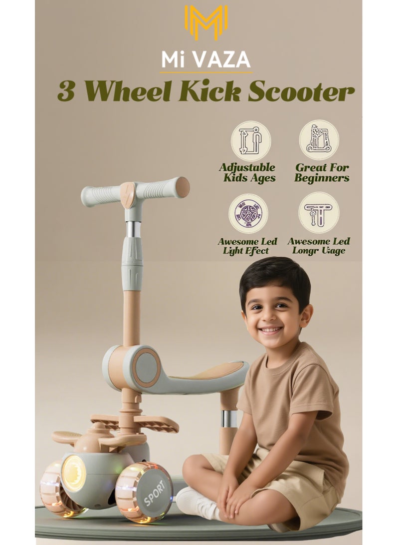 Mi VAZA 3 Wheel Scooter for Kids - Folding Scooters for Kids/Toddlers, Height Adjustable, Non-Slip Tray,the scooter head front could light up with music and Flashing Wheel Lights, Perfect gift for 3-6 Years Old Boys and Girls - Image 1