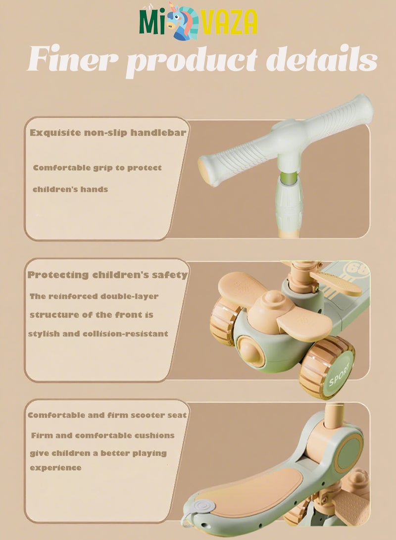 Mi VAZA 3 Wheel Scooter for Kids - Folding Scooters for Kids/Toddlers, Height Adjustable, Non-Slip Tray,the scooter head front could light up with music and Flashing Wheel Lights, Perfect gift for 3-6 Years Old Boys and Girls - Image 2