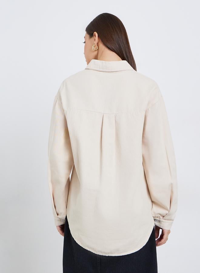 Styli Women Beige Embroidered Floral Long Sleeve Shirt - Image 5