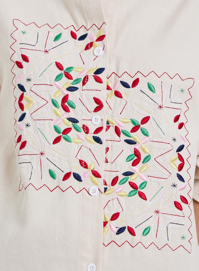 Styli Women Beige Embroidered Floral Long Sleeve Shirt - Image 4