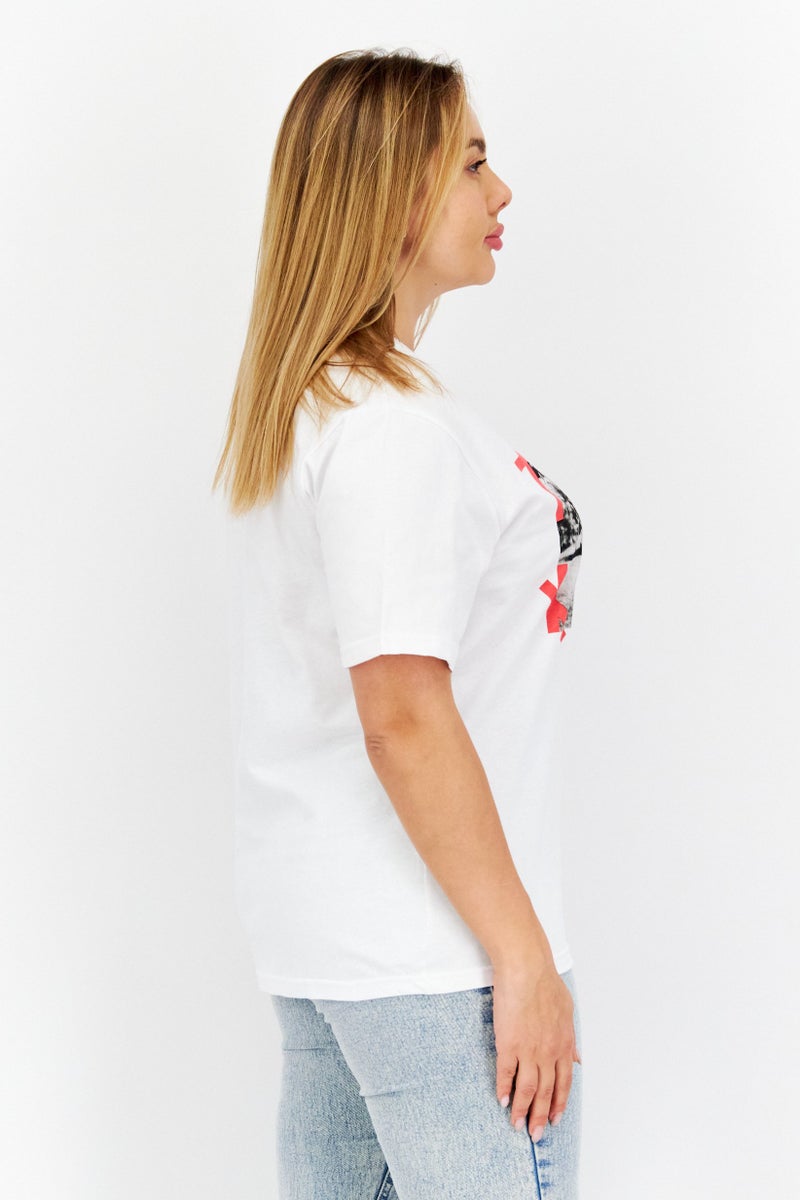 Marilyn Monroe Women Crew Neck Short Sleeve Graphic T Shirt, White Combo - Image 2