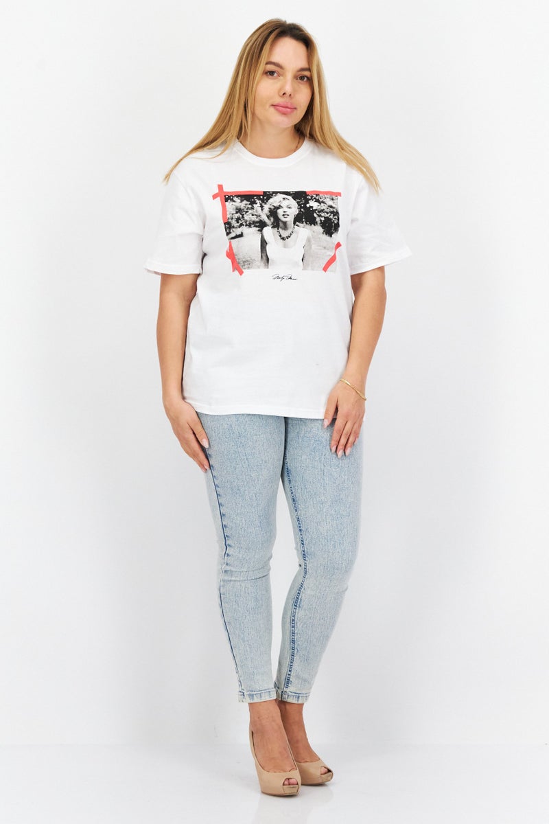 Marilyn Monroe Women Crew Neck Short Sleeve Graphic T Shirt, White Combo - Image 4