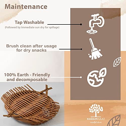 Kadam Haat Handmade Wicker Appetizer Tray | Kitchen Counter Top Storage Tray, Decorative Tray | Home and Restaurants for Serving Snacks & Breads (Brown Round) - Image 4